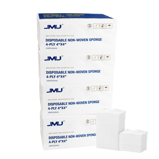 JMU Gauze Pads Non-Woven Sponge 4-Ply 4"x4" Non-sterile 200/Bag - JMU DENTAL INC