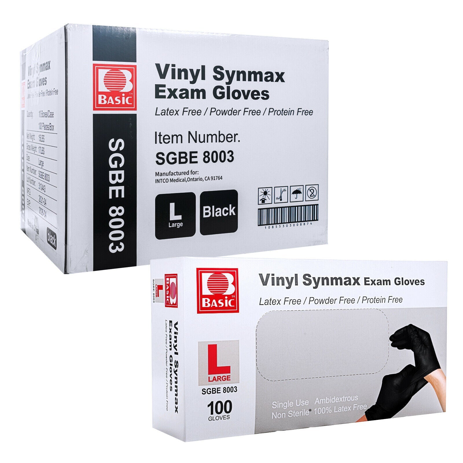 BASIC Disposable Vinyl Synmax Exam Gloves Black M/L/XL 1000/Case - JMU DENTAL INC