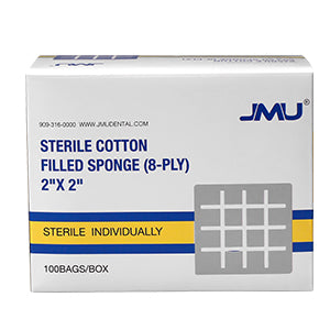 JMU Gauze Pads Cotton Filled Sponge 8-Ply 2"x2" Sterile 100/Box