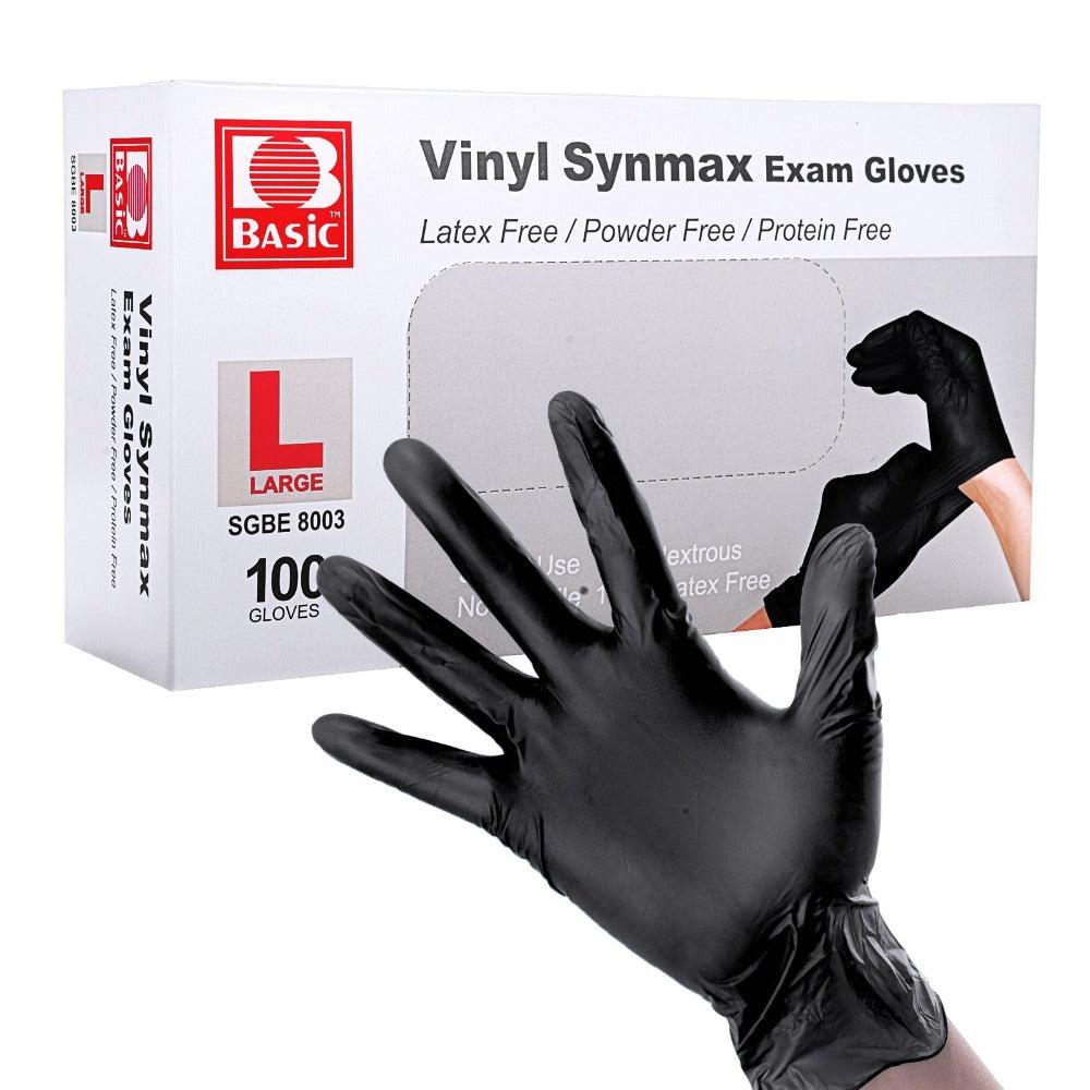 BASIC Disposable Vinyl Synmax Exam Gloves Black 100/Box- JMU DENTAL INC