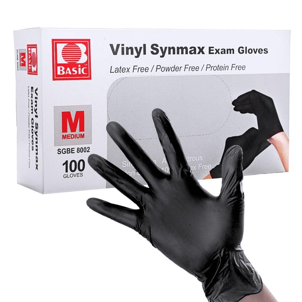 BASIC Disposable Vinyl Synmax Exam Gloves Black 100/Box- JMU DENTAL INC