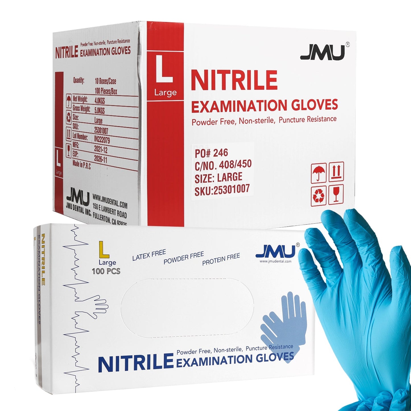 JMU Disposable Medical Nitrile Exam Gloves 4 Mil Blue S/M/L/XL 1000/Case- JMU DENTAL INC