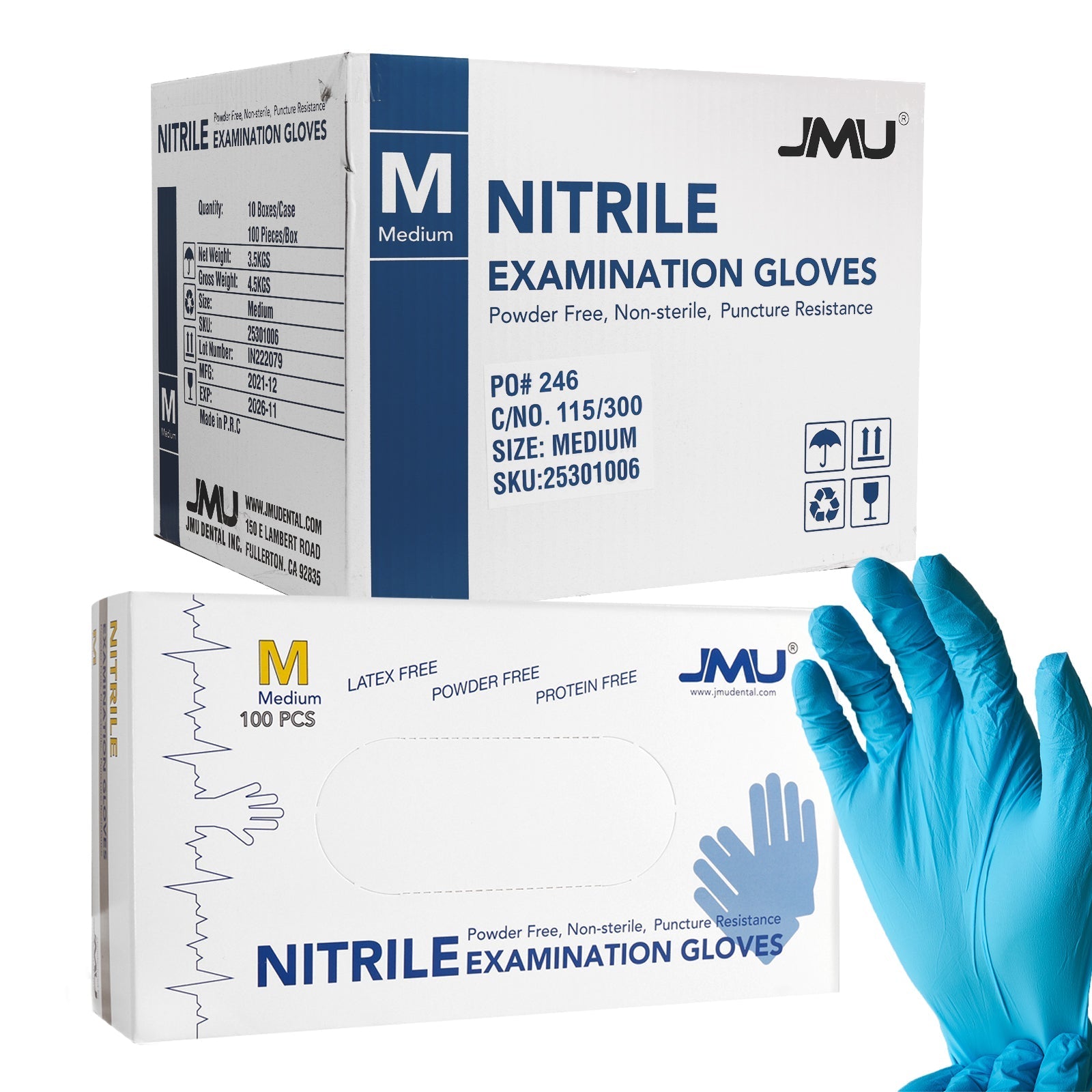 JMU Disposable Medical Nitrile Exam Gloves 4 Mil Blue S/M/L/XL 1000/Case- JMU DENTAL INC