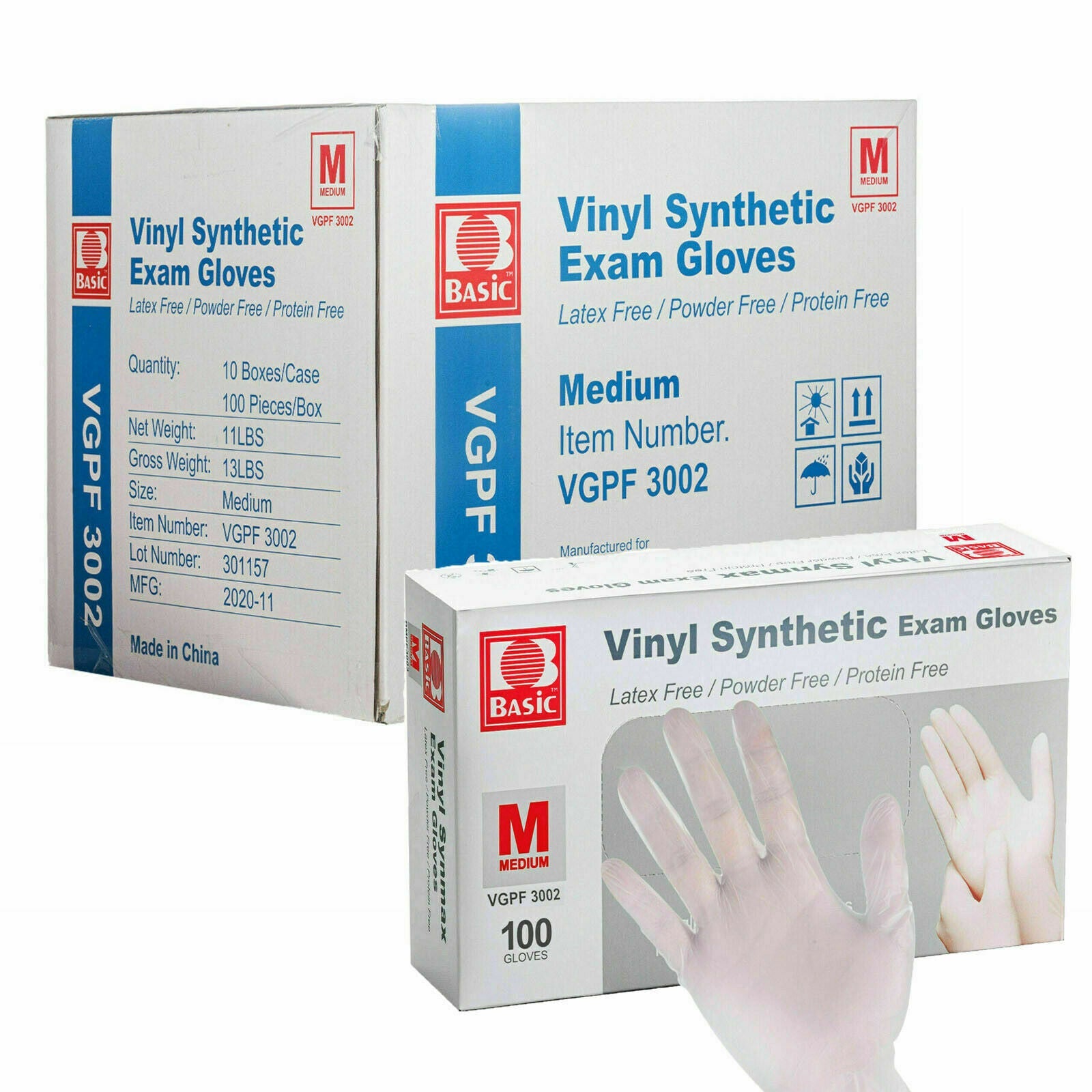 BASIC Disposable Vinyl Synthetic Exam Gloves Clear S/M/L/XL 1000/Case - JMU DENTAL INC